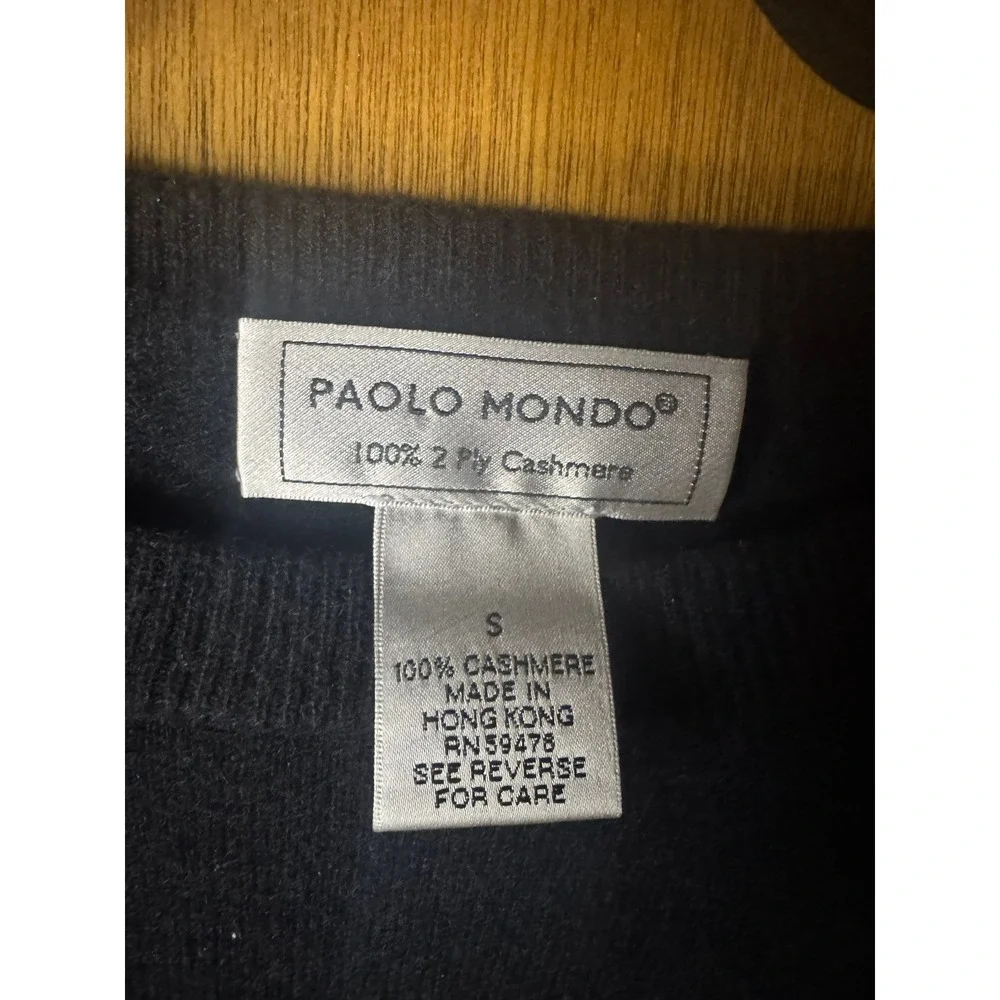 Paolo Mondo Cashmere Sweater Womens Small Black Crewneck 2-Ply Knit Sleeve